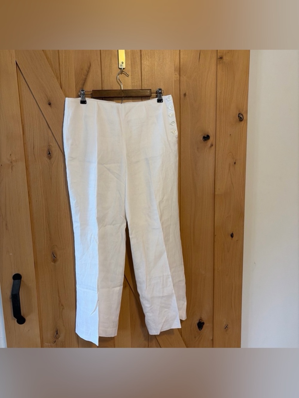 Talbots White Linen Palazzo Pants Side Button Boho Preppy Coastal 10P